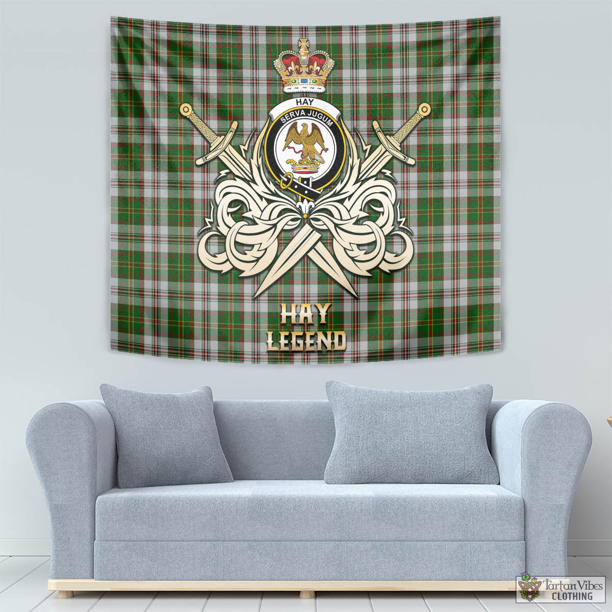 Tartan Vibes Clothing Hay White Dress Tartan Tapestry with Clan Crest and the Golden Sword of Courageous Legacy