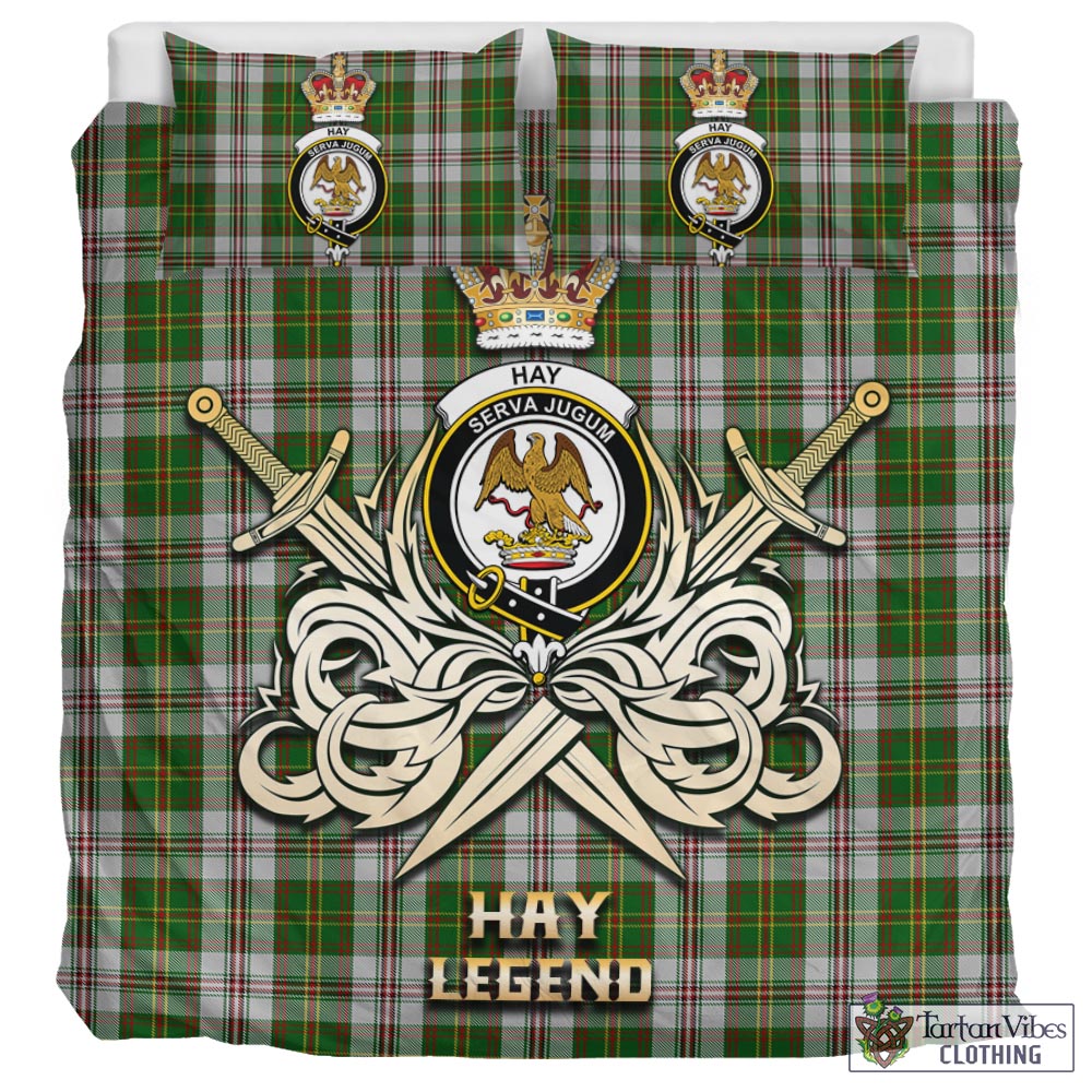 Tartan Vibes Clothing Hay White Dress Tartan Bedding Set with Clan Crest and the Golden Sword of Courageous Legacy