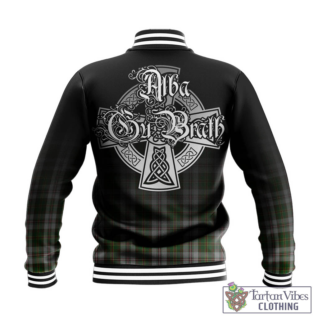 Tartan Vibes Clothing Hay White Dress Tartan Baseball Jacket Featuring Alba Gu Brath Family Crest Celtic Inspired