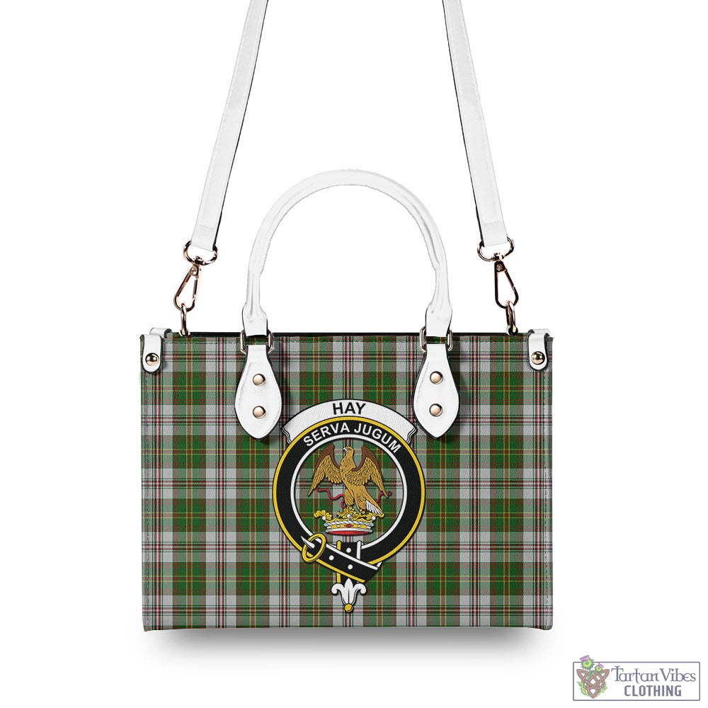 Tartan Vibes Clothing Hay White Dress Tartan Luxury Leather Handbags with Family Crest