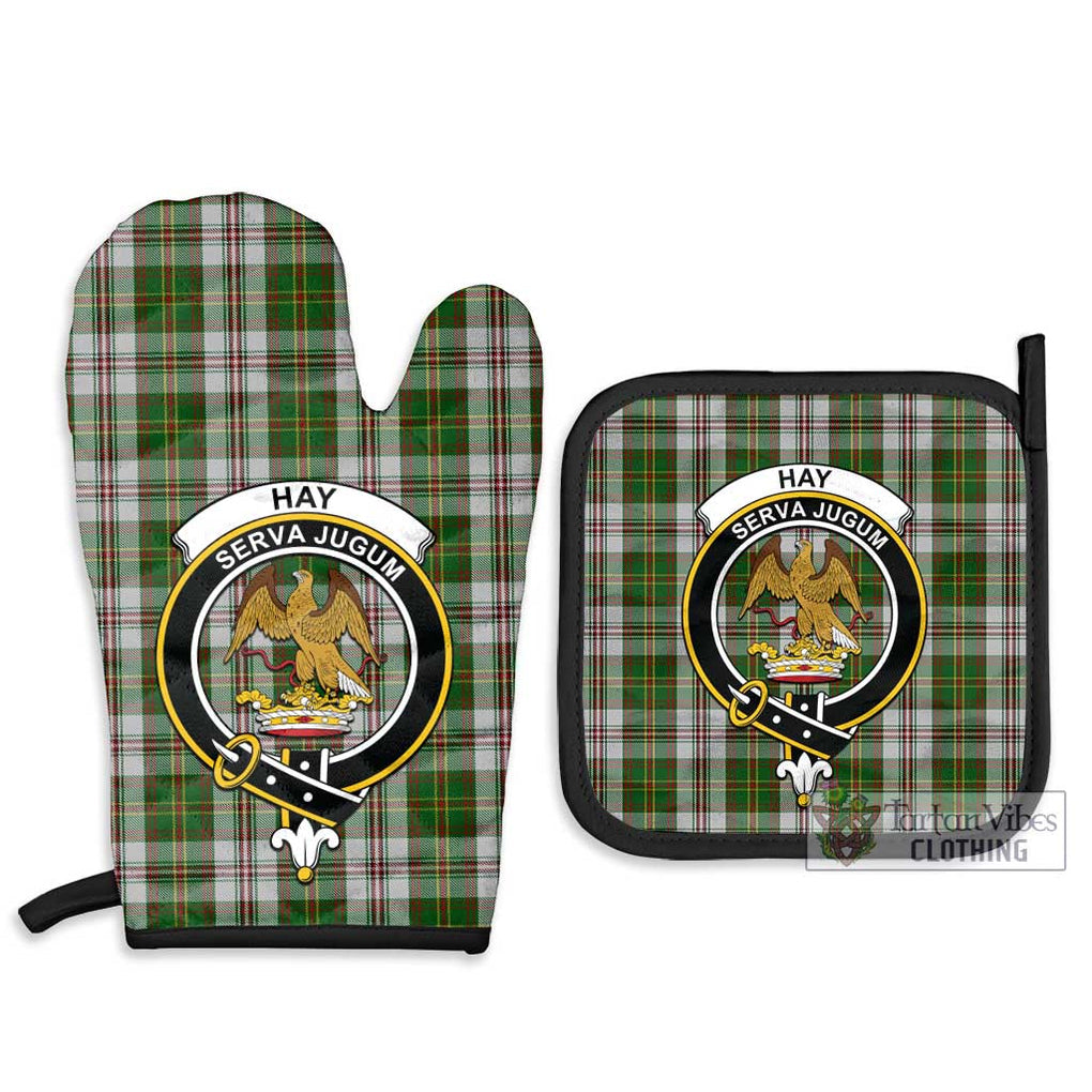 Hay White Dress Tartan Combo Oven Mitt & Pot-Holder with Family Crest Combo 1 Oven Mitt & 2 Pot-Holder Black - Tartan Vibes Clothing