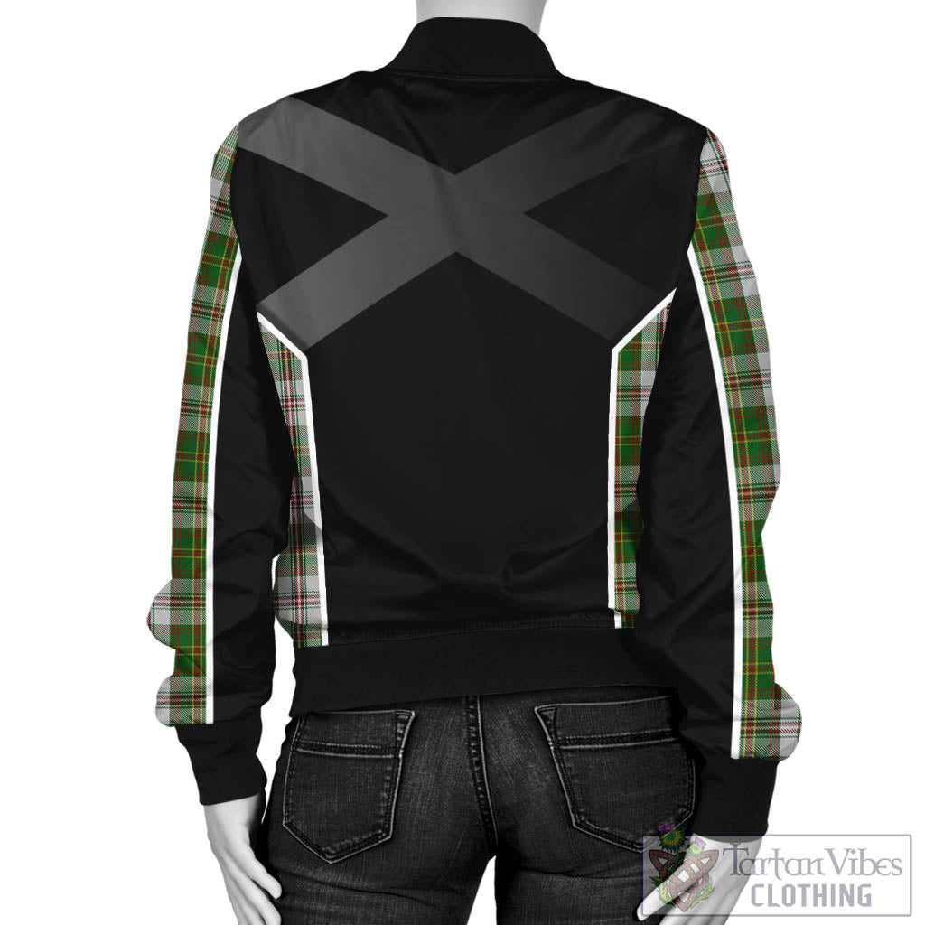 Tartan Vibes Clothing Hay White Dress Tartan Bomber Jacket with Family Crest and Scottish Thistle Vibes Sport Style