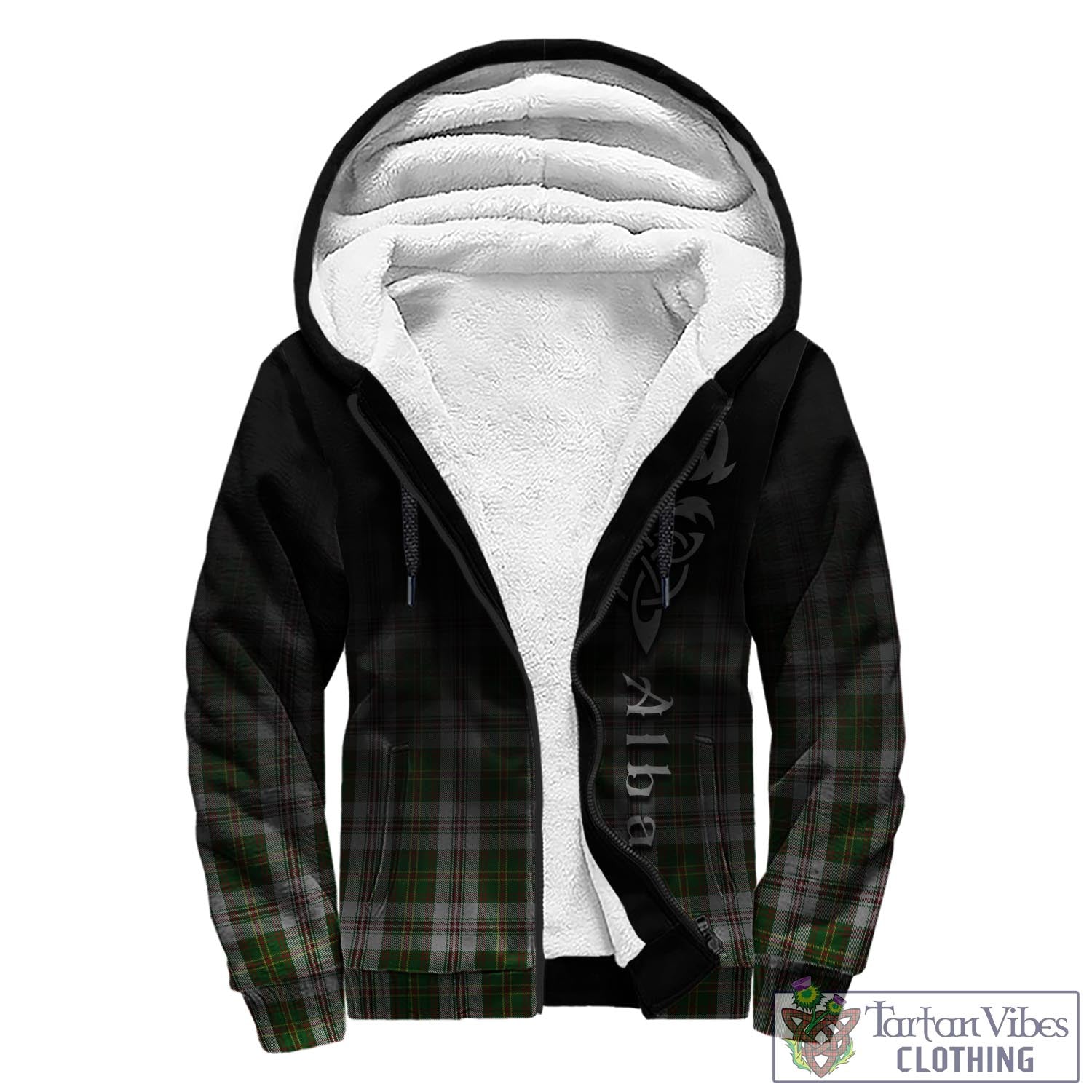 Tartan Vibes Clothing Hay White Dress Tartan Sherpa Hoodie Featuring Alba Gu Brath Family Crest Celtic Inspired