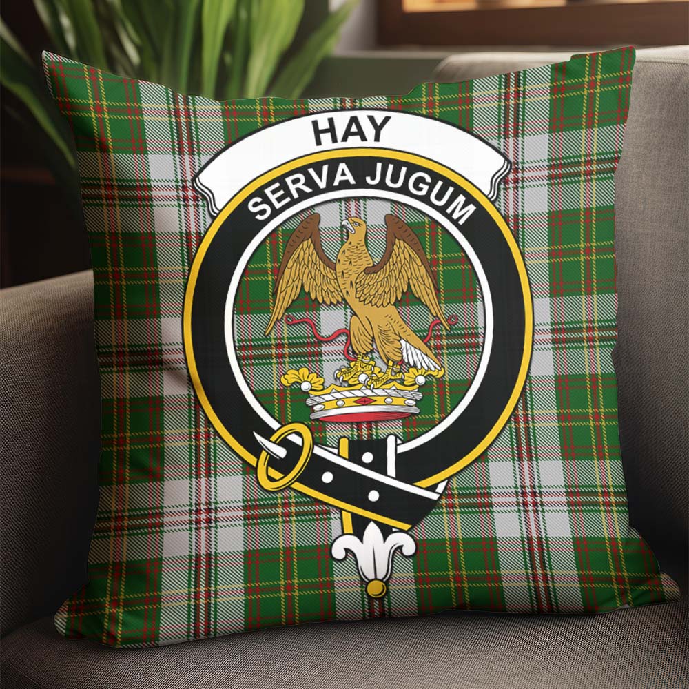 Hay White Dress Tartan Pillow Cover with Family Crest - Tartanvibesclothing