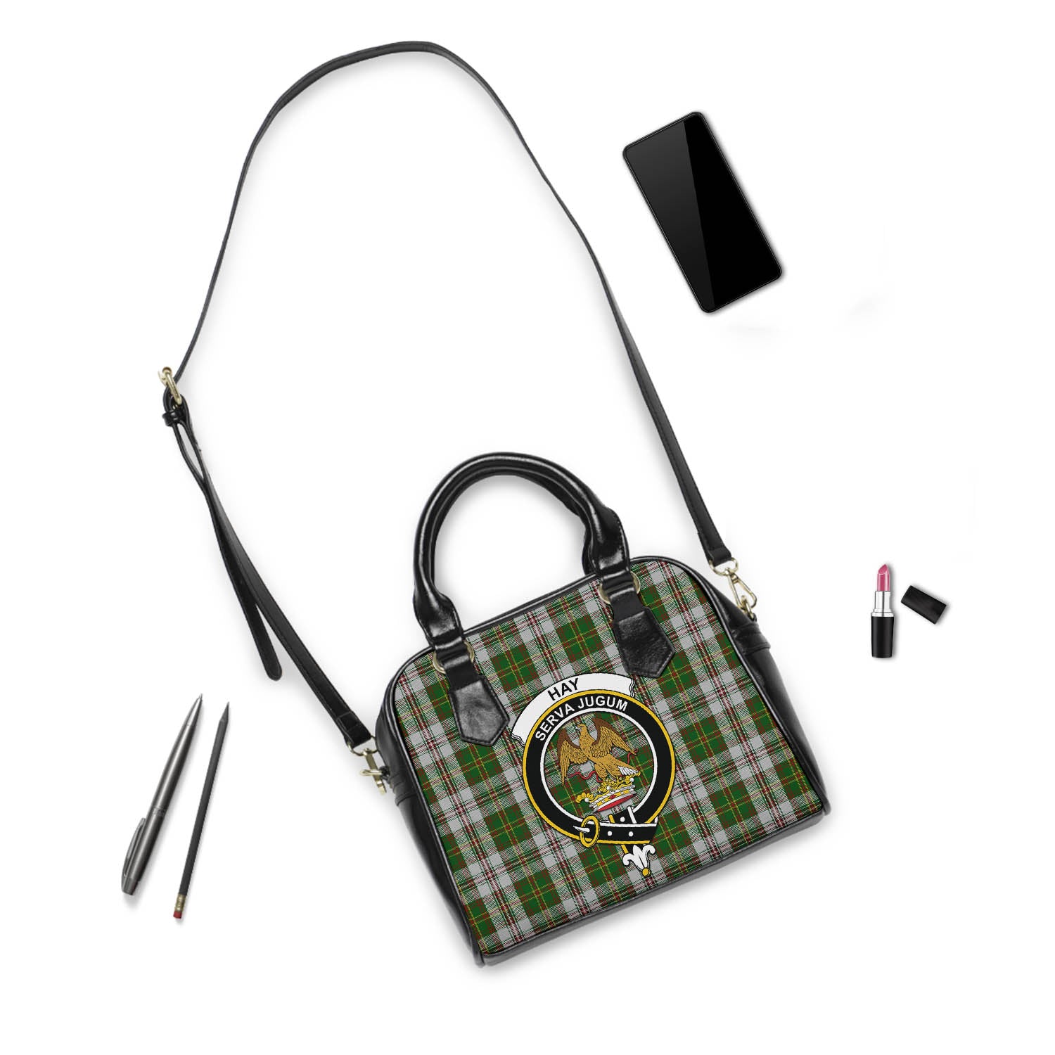 Hay White Dress Tartan Shoulder Handbags with Family Crest - Tartanvibesclothing