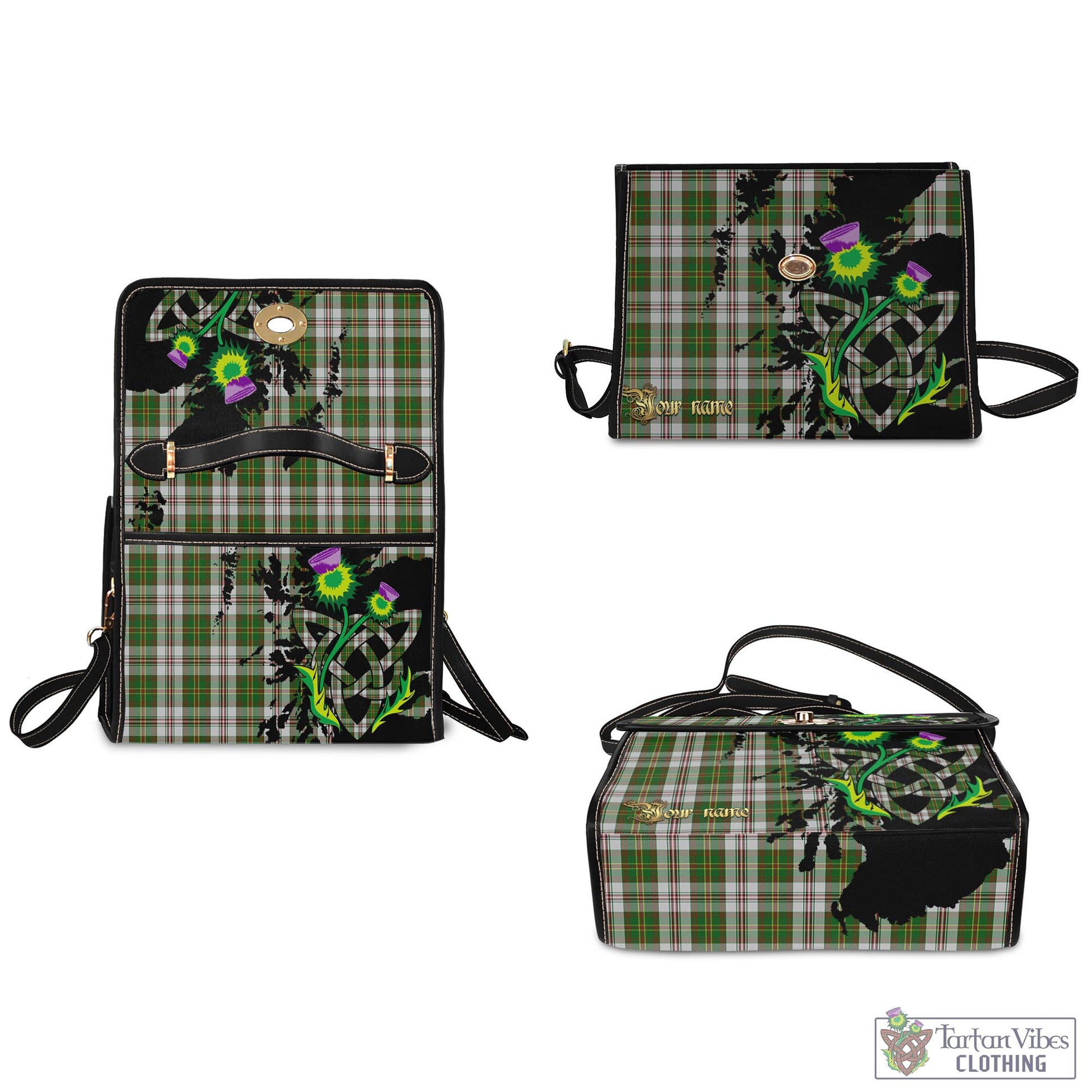 Tartan Vibes Clothing Hay White Dress Tartan Waterproof Canvas Bag with Scotland Map and Thistle Celtic Accents