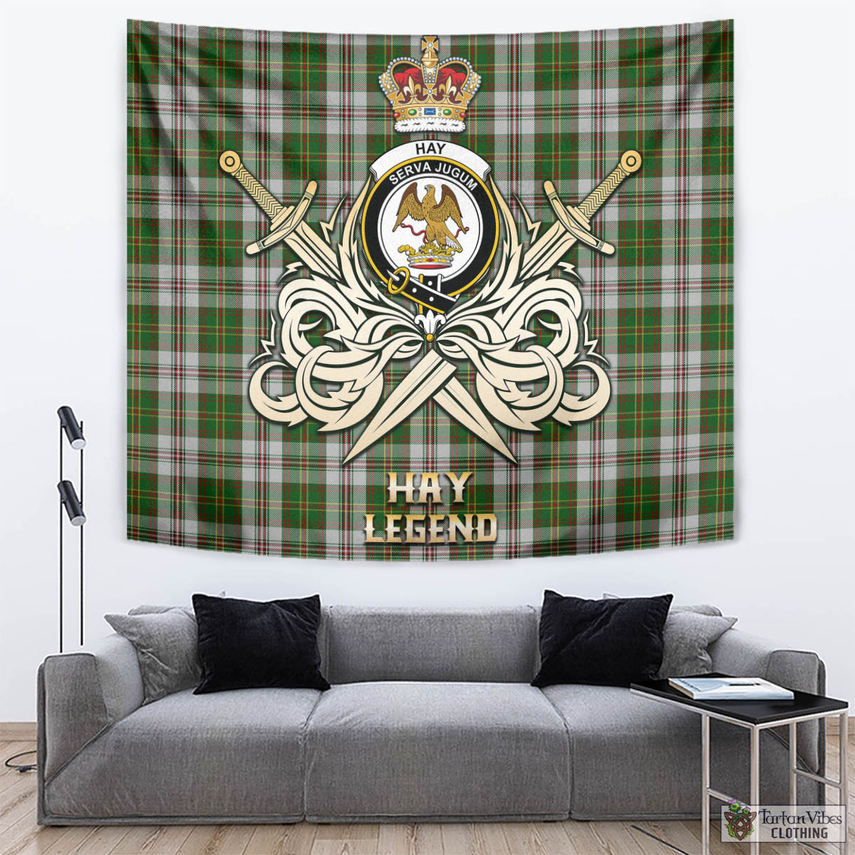 Tartan Vibes Clothing Hay White Dress Tartan Tapestry with Clan Crest and the Golden Sword of Courageous Legacy