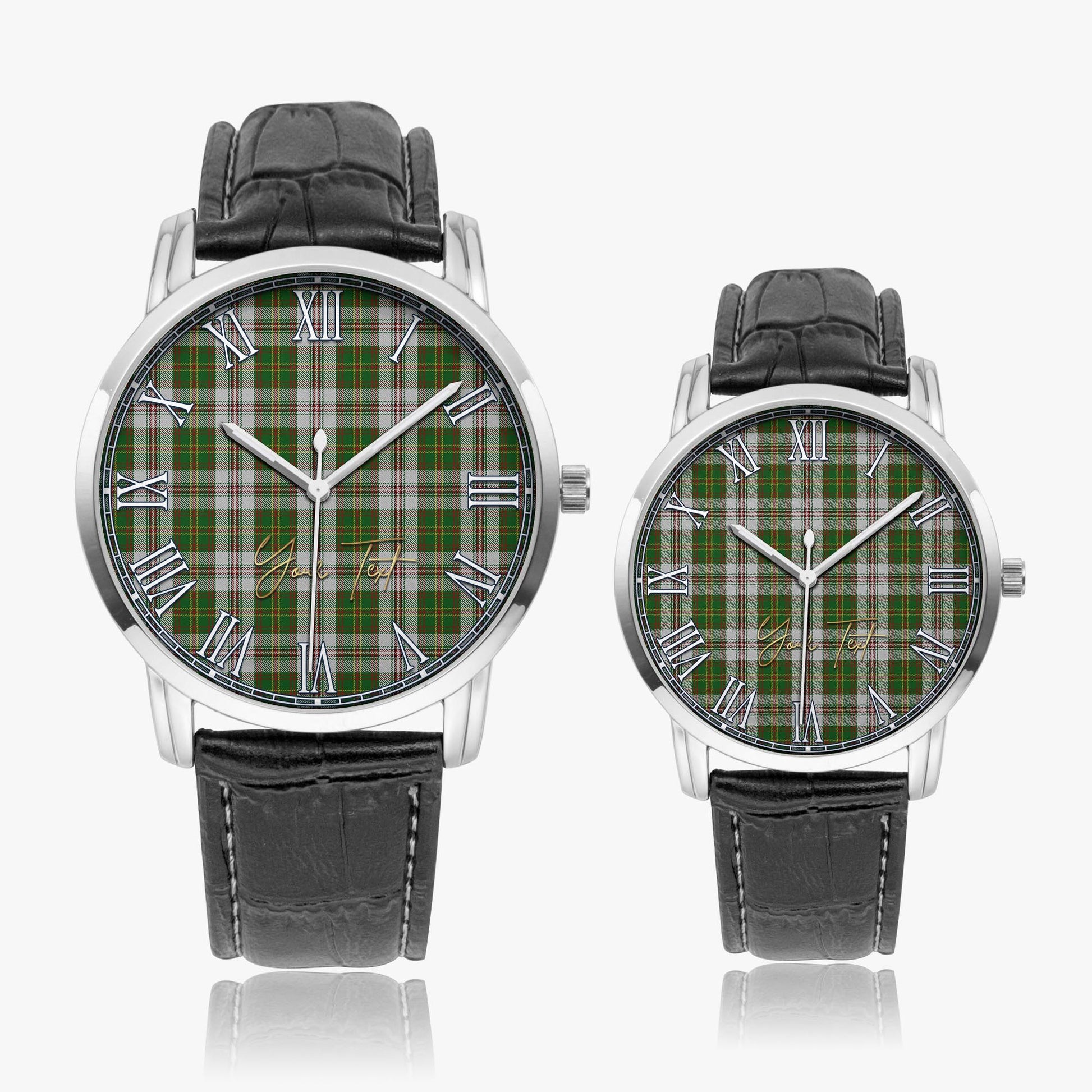 Hay White Dress Tartan Personalized Your Text Leather Trap Quartz Watch Wide Type Silver Case With Black Leather Strap - Tartanvibesclothing