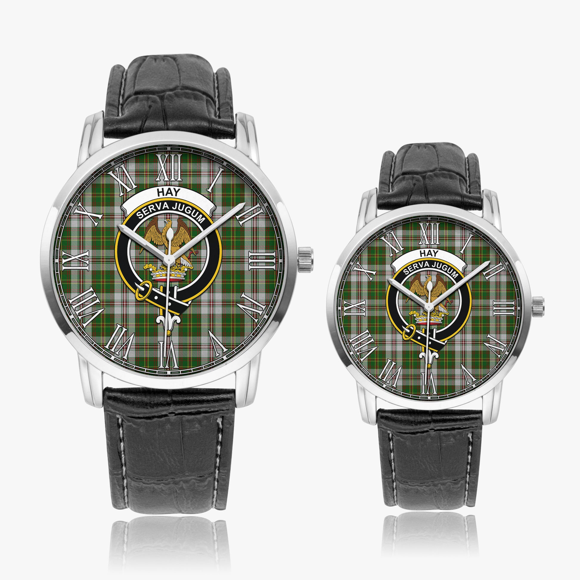 Hay White Dress Tartan Family Crest Leather Strap Quartz Watch - Tartanvibesclothing