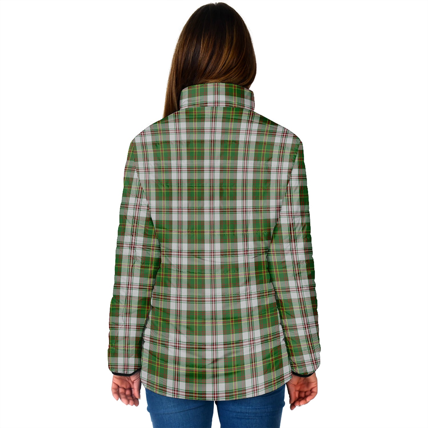 Hay White Dress Tartan Padded Jacket with Family Crest - Tartan Vibes Clothing