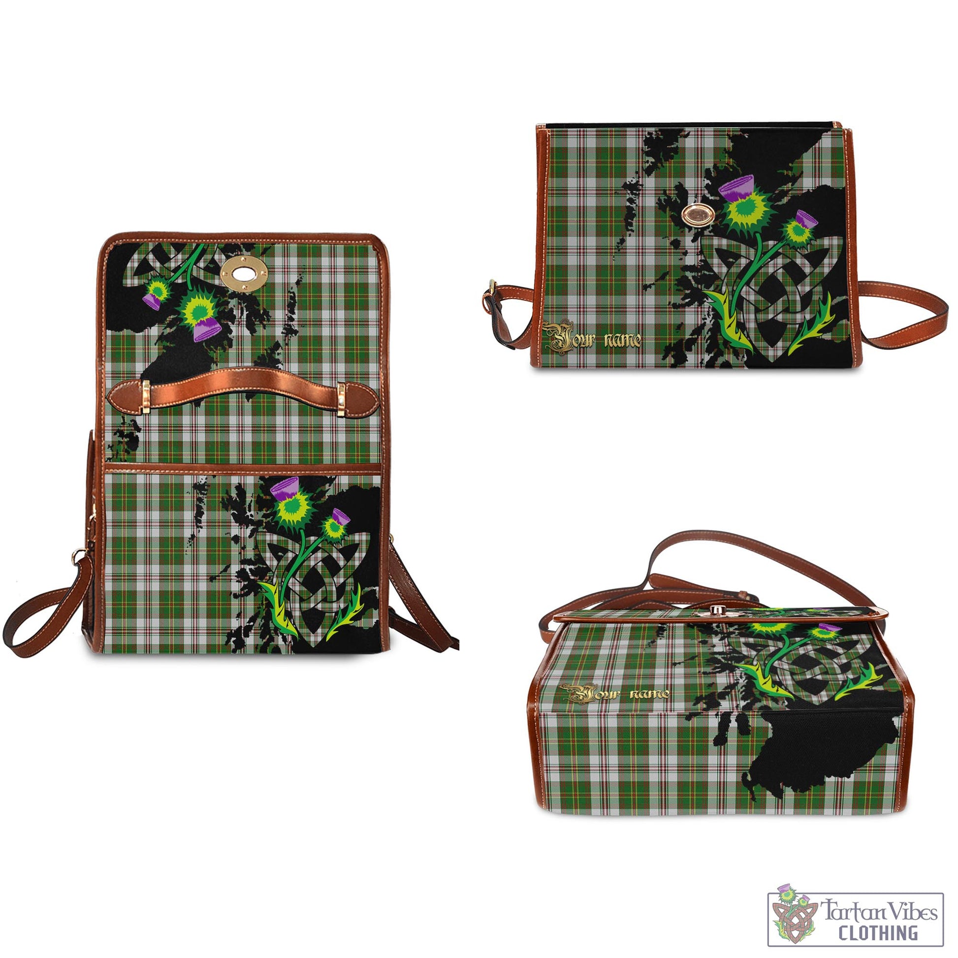 Tartan Vibes Clothing Hay White Dress Tartan Waterproof Canvas Bag with Scotland Map and Thistle Celtic Accents