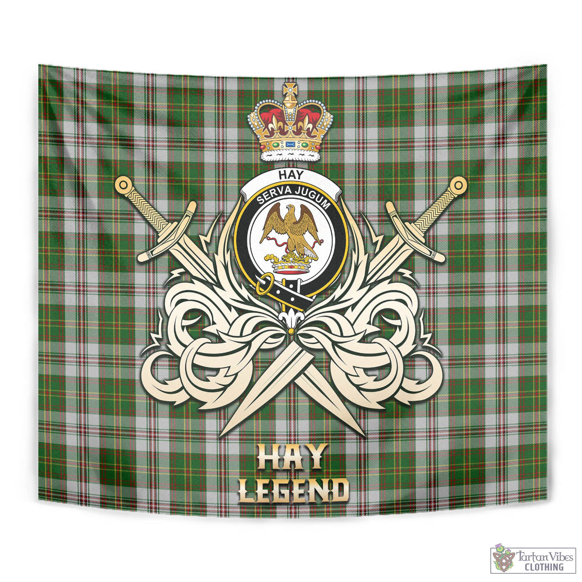 Tartan Vibes Clothing Hay White Dress Tartan Tapestry with Clan Crest and the Golden Sword of Courageous Legacy