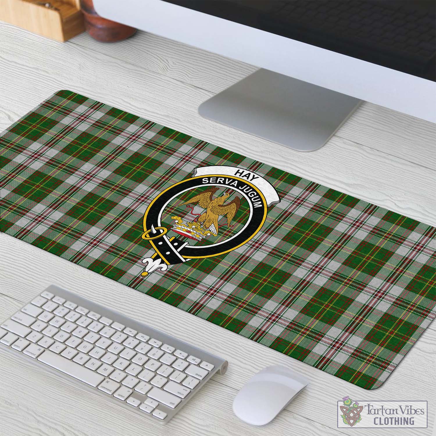 Tartan Vibes Clothing Hay White Dress Tartan Mouse Pad with Family Crest