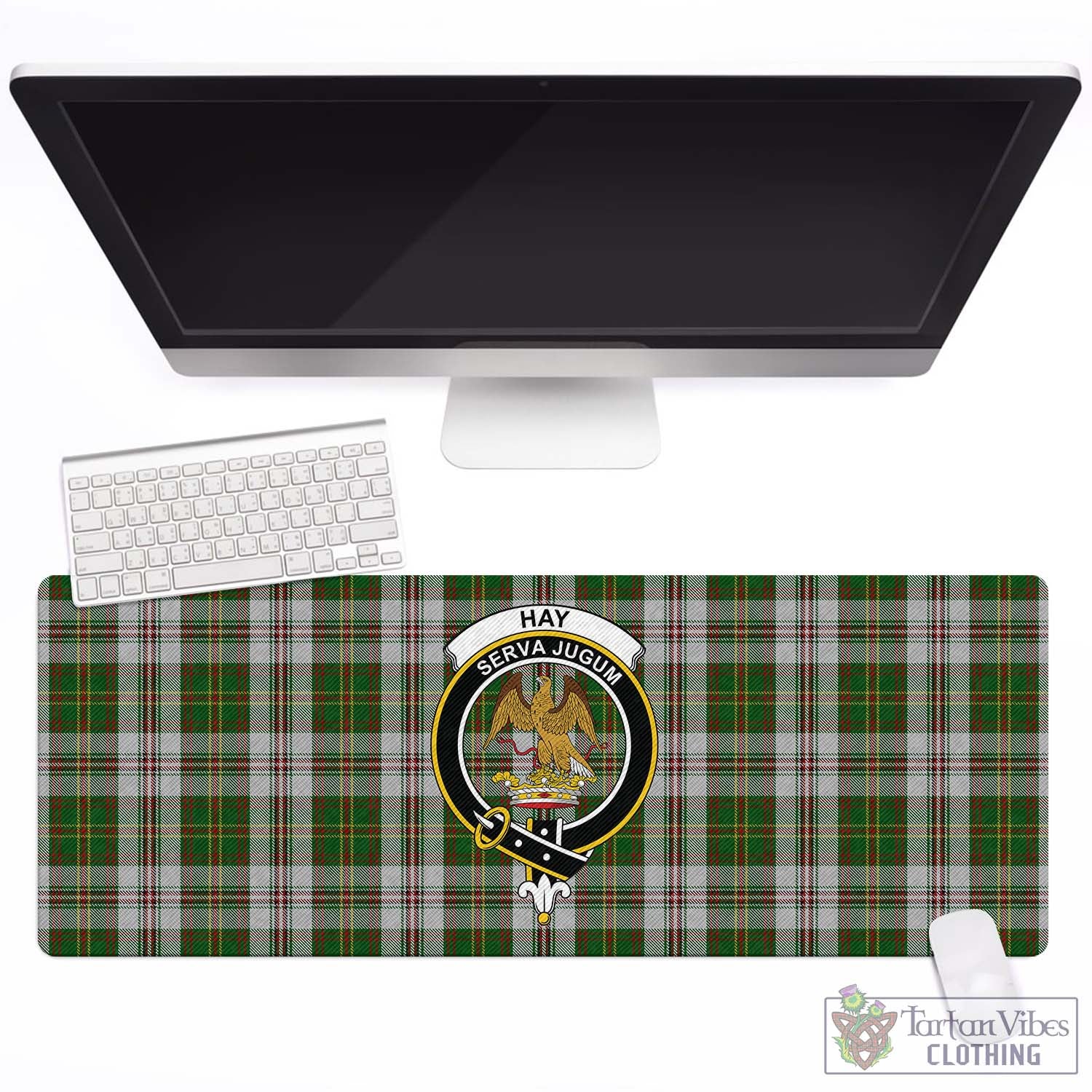 Tartan Vibes Clothing Hay White Dress Tartan Mouse Pad with Family Crest