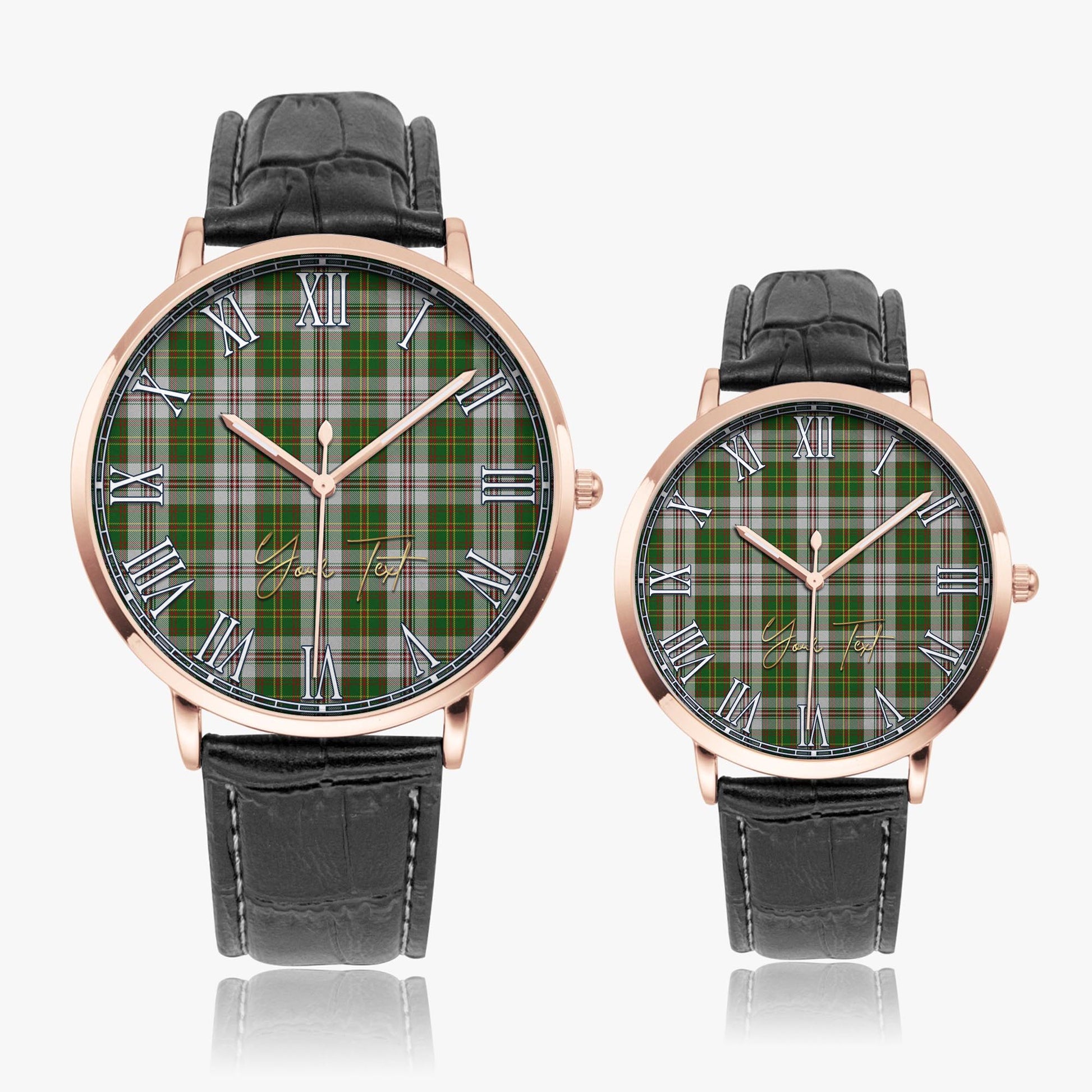 Hay White Dress Tartan Personalized Your Text Leather Trap Quartz Watch Ultra Thin Rose Gold Case With Black Leather Strap - Tartanvibesclothing