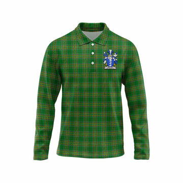 Healey Irish Clan Tartan Long Sleeve Polo Shirt with Coat of Arms