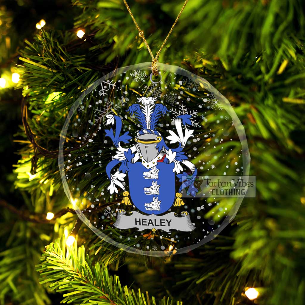 Tartan Vibes Clothing Healey Irish Clan Christmas Glass Ornament with Coat of Arms