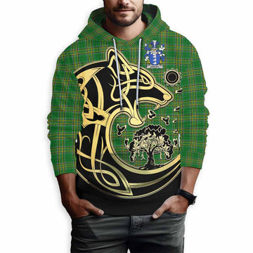 Healey Irish Tartan Hoodie with Coat of Arms Celtic Wolf Style