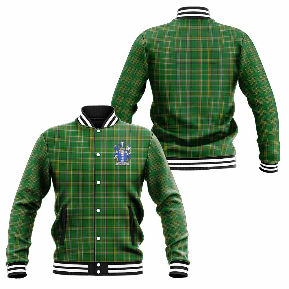 Tartan Vibes Clothing Healey Irish Clan Tartan Baseball Jacket with Coat of Arms