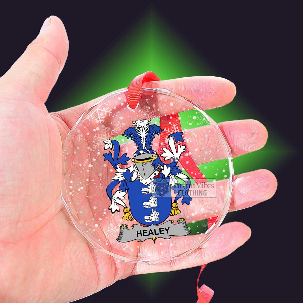 Tartan Vibes Clothing Healey Irish Clan Christmas Glass Ornament with Coat of Arms