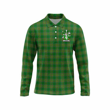 Heaton Irish Clan Tartan Long Sleeve Polo Shirt with Coat of Arms