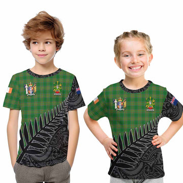 Heffernan Irish Clan Tartan Kid T-Shirt with Coat of Arms New Zealand Silver Fern Half Style