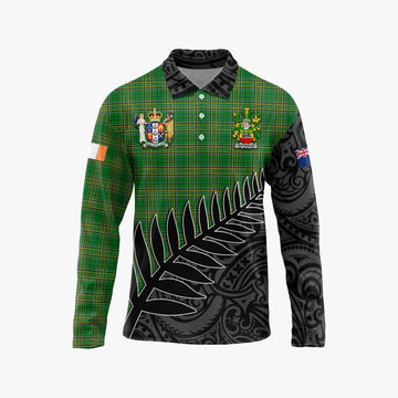 Heffernan Irish Clan Tartan Long Sleeve Polo Shirt with Coat of Arms New Zealand Silver Fern Half Style