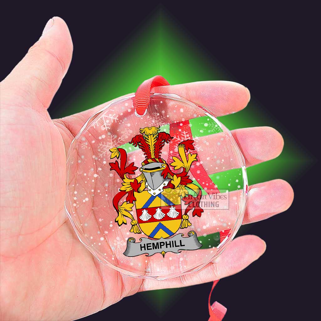 Tartan Vibes Clothing Hemphill Irish Clan Christmas Glass Ornament with Coat of Arms