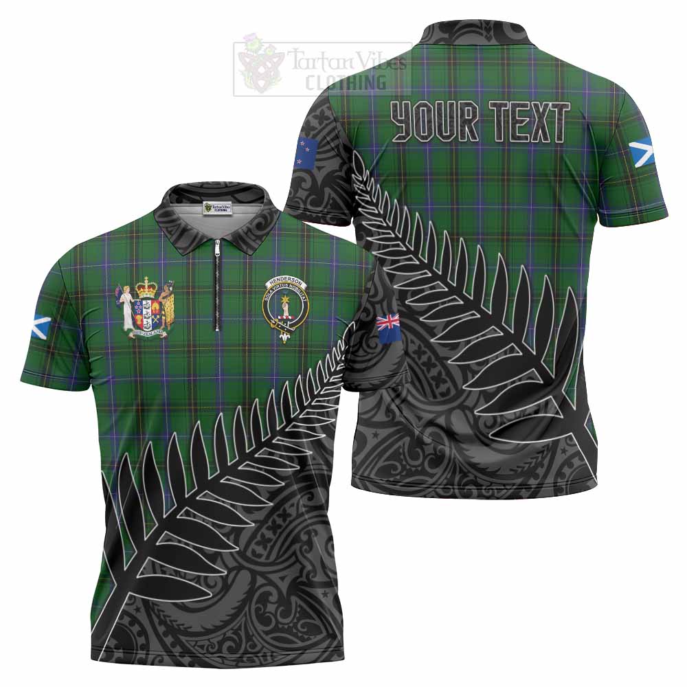 Tartan Vibes Clothing Henderson Crest Tartan Zipper Polo Shirt with New Zealand Silver Fern Half Style