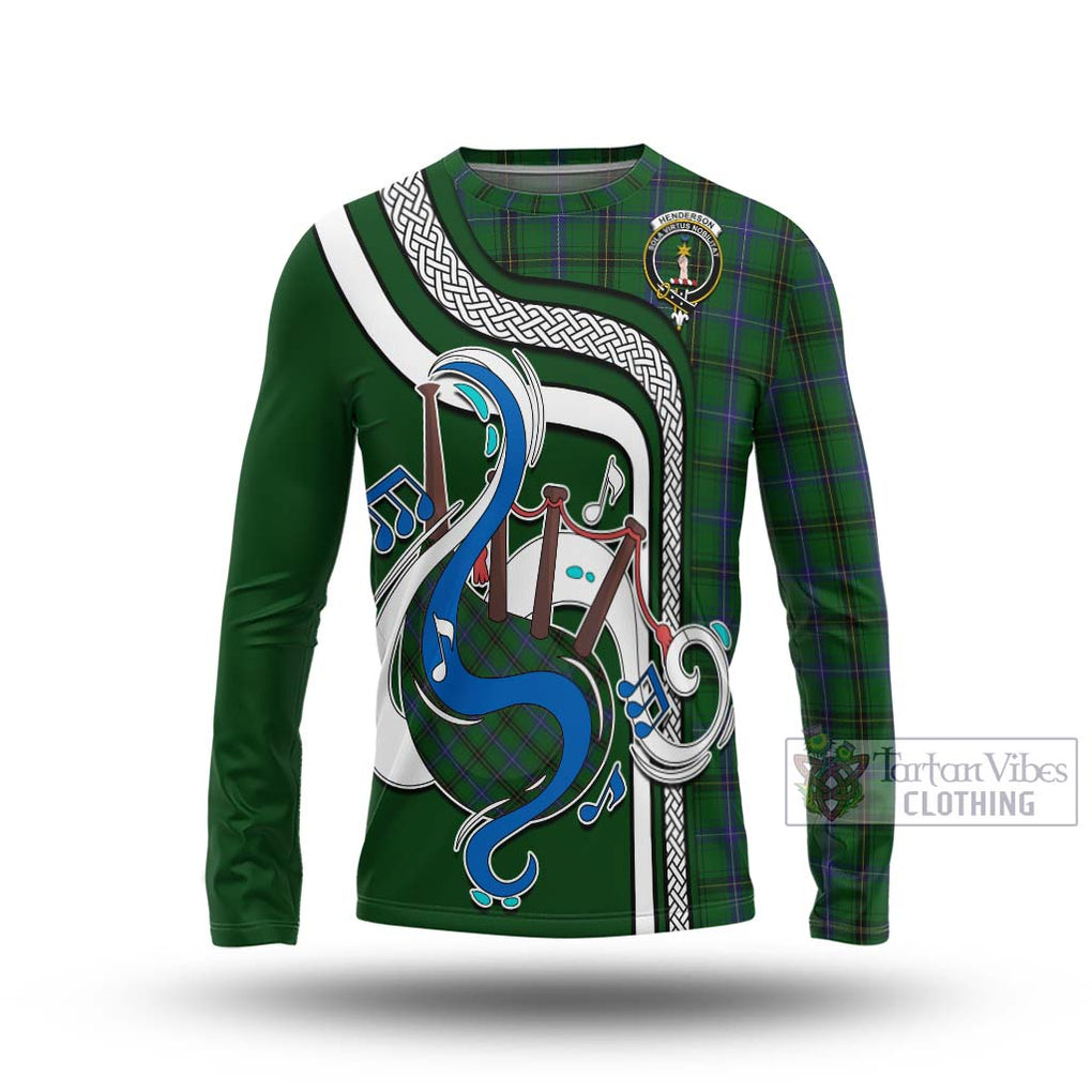 Tartan Vibes Clothing Henderson Tartan Long Sleeve T-Shirt with Epic Bagpipe Style