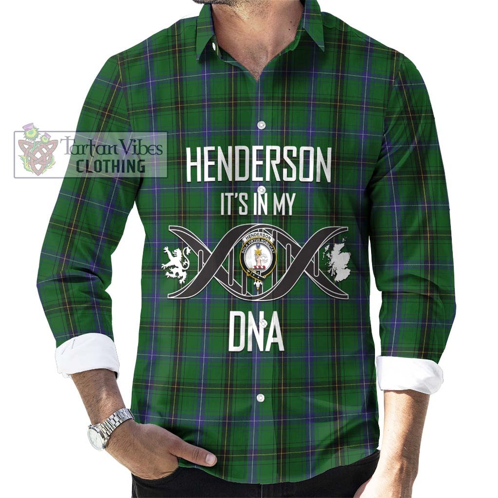 Henderson Tartan Long Sleeve Button Shirt with Family Crest DNA In Me Style Men's Shirt S - Tartanvibesclothing Shop