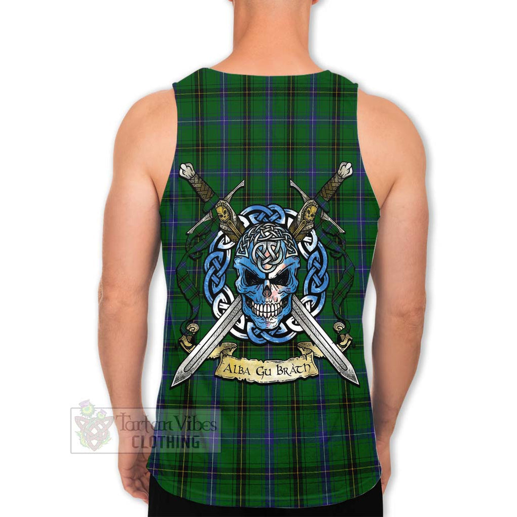 Tartan Vibes Clothing Henderson Tartan Men's Tank Top with Family Crest Celtic Skull Style