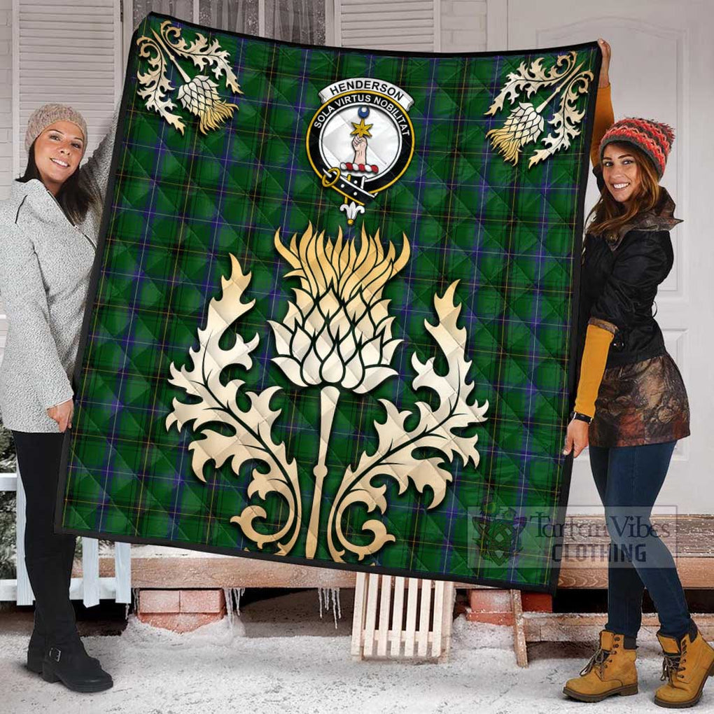 Tartan Vibes Clothing Henderson Tartan Quilt with Family Crest and Golden Thistle Style