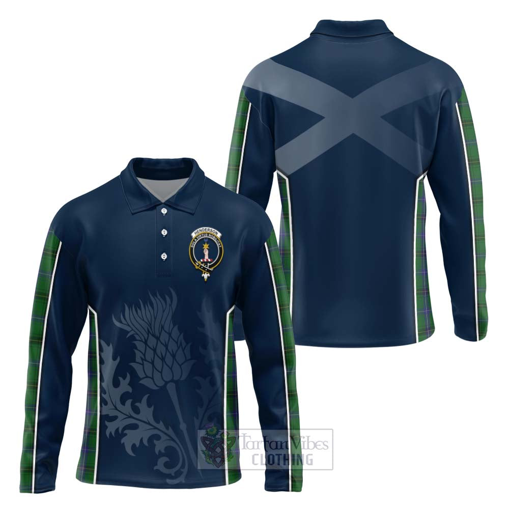 Tartan Vibes Clothing Henderson Tartan Long Sleeve Polo Shirt with Family Crest and Scottish Thistle Vibes Sport Style