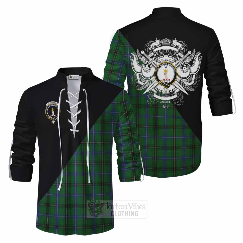 Tartan Vibes Clothing Henderson Tartan Ghillie Kilt Shirt with Family Crest and Military Logo Style