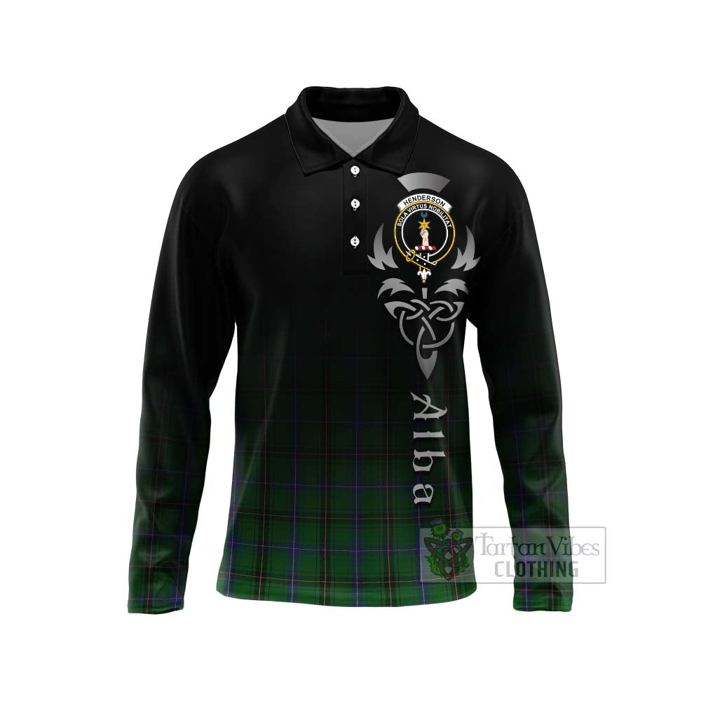 Tartan Vibes Clothing Henderson Tartan Long Sleeve Polo Shirt Featuring Alba Gu Brath Family Crest Celtic Inspired