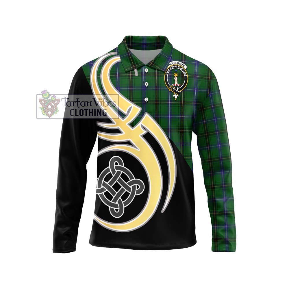 Henderson Tartan Long Sleeve Polo Shirt with Family Crest and Celtic Symbol Style Unisex - Tartan Vibes Clothing