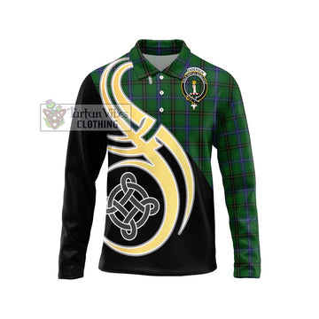 Henderson Tartan Long Sleeve Polo Shirt with Family Crest and Celtic Symbol Style