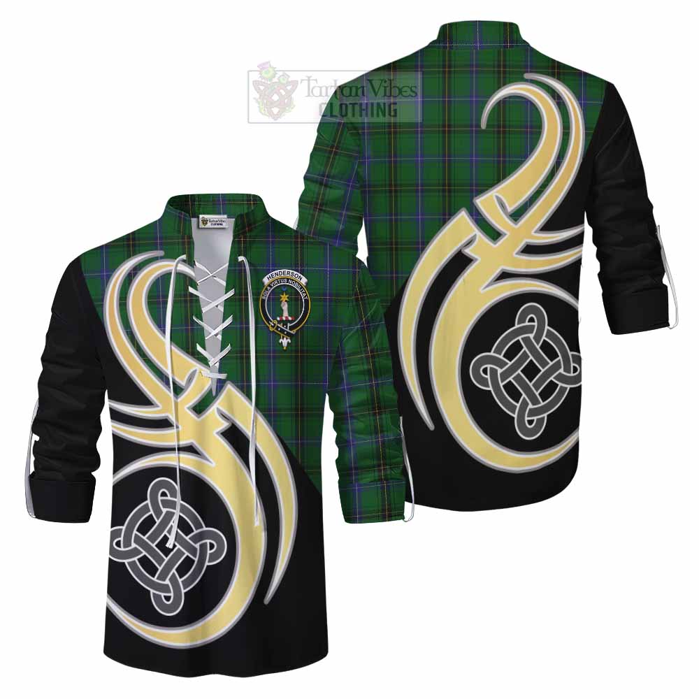 Tartan Vibes Clothing Henderson Tartan Ghillie Kilt Shirt with Family Crest and Celtic Symbol Style