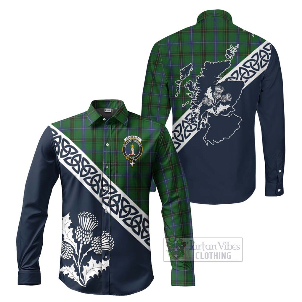 Tartan Vibes Clothing Henderson Tartan Long Sleeve Button Shirt Featuring Thistle and Scotland Map