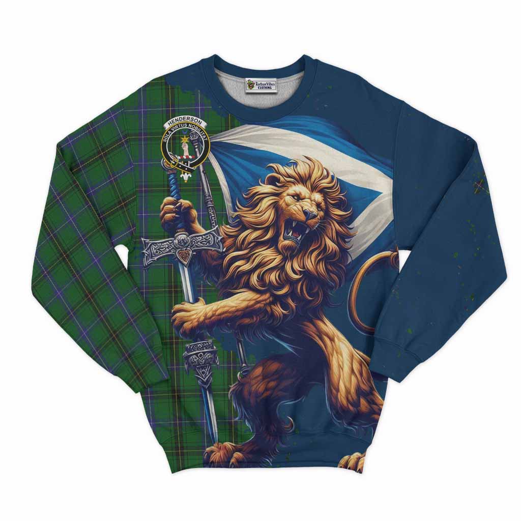 Tartan Vibes Clothing Henderson Tartan Family Crest Sweatshirt with Scottish Majestic Lion