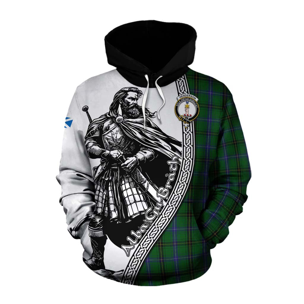 Tartan Vibes Clothing Henderson Tartan Clan Crest Cotton Hoodie with Highlander Warrior Celtic Style