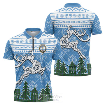 Henderson Clan Christmas Zipper Polo Shirt Celtic Reindeer Style