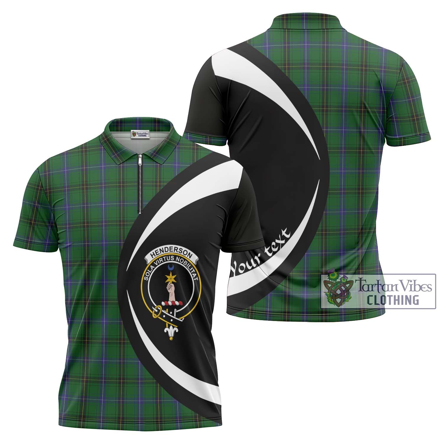 Tartan Vibes Clothing Henderson Tartan Zipper Polo Shirt with Family Crest Circle Style