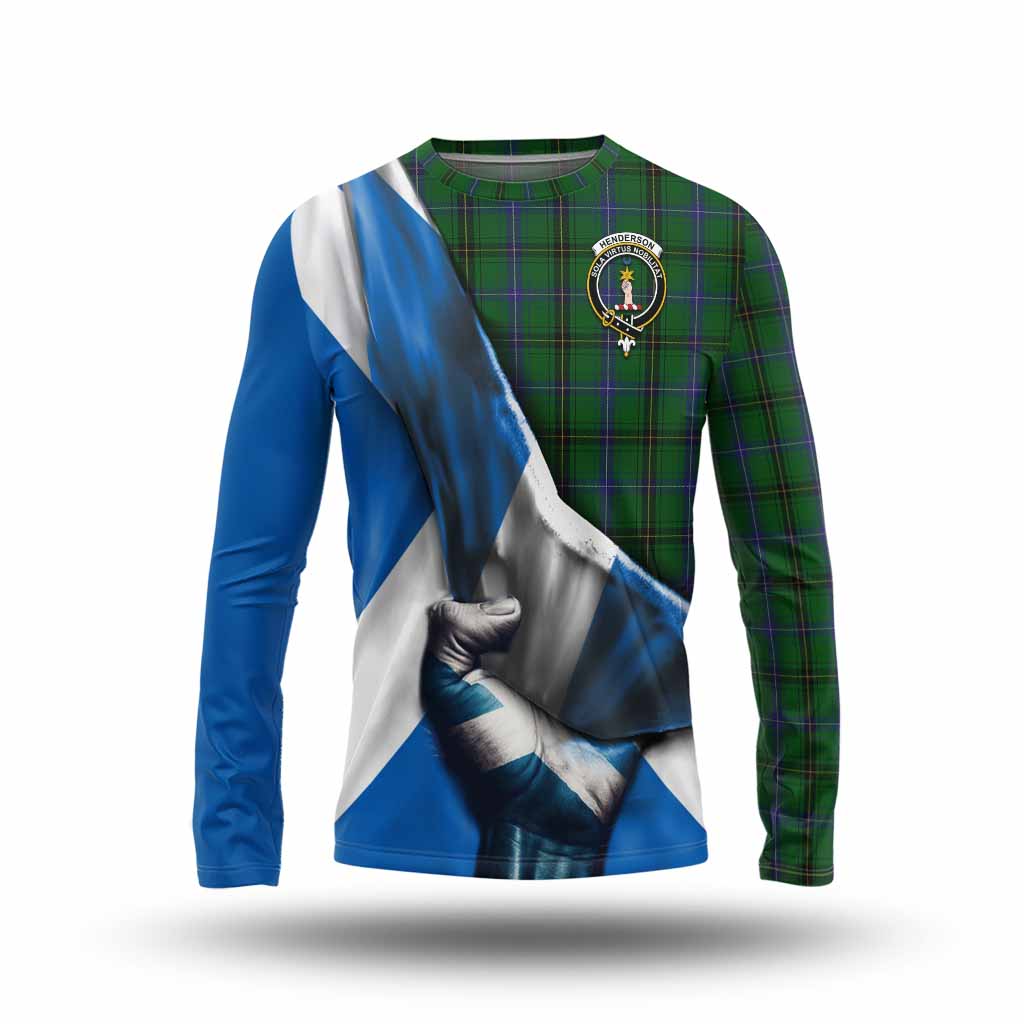 Tartan Vibes Clothing Henderson Tartan Long Sleeve T-Shirt with Family Crest Scotland Patriotic Style