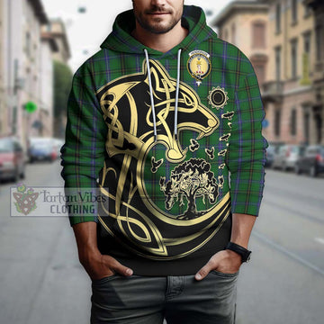 Henderson Tartan Hoodie with Family Crest Celtic Wolf Style