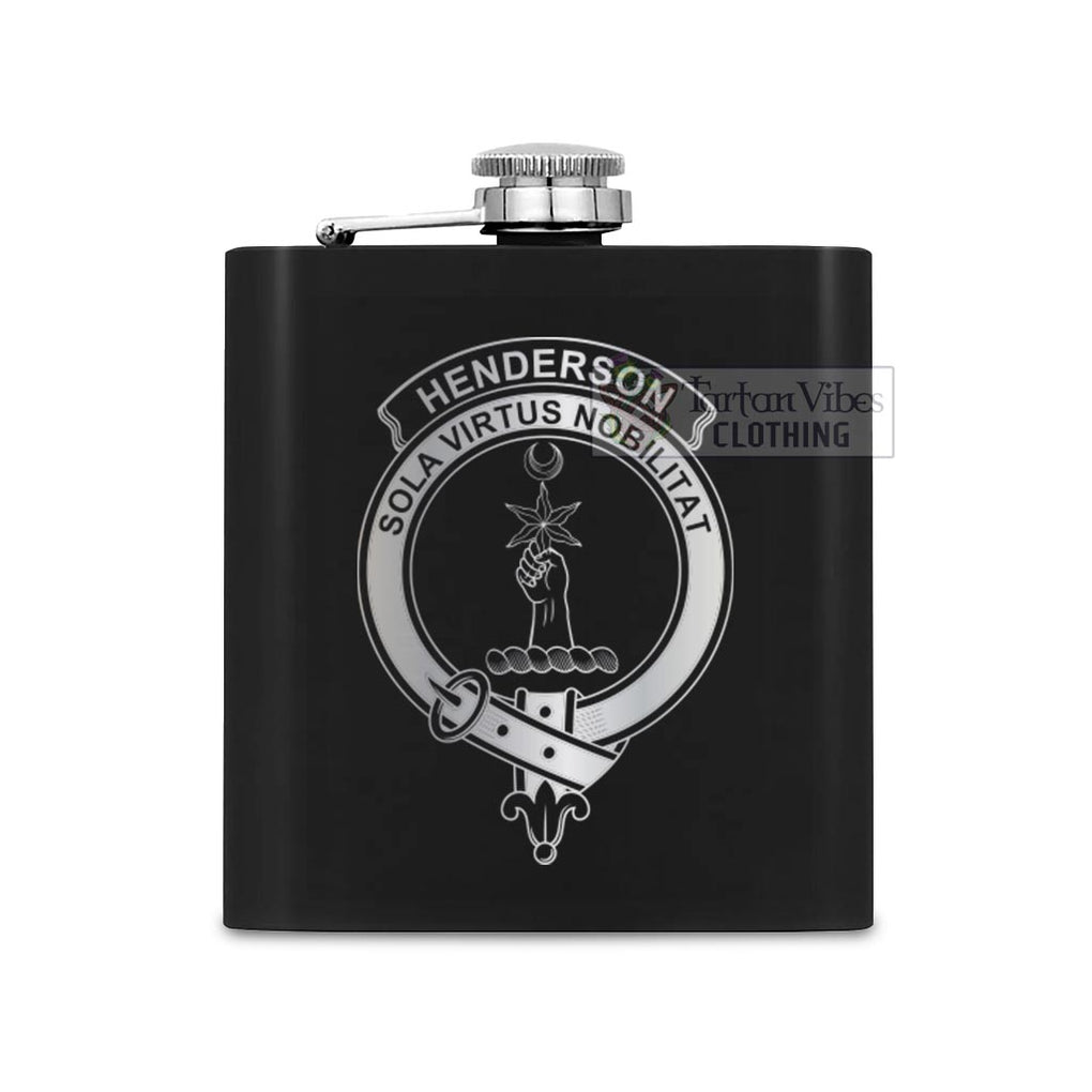 Tartan Vibes Clothing Henderson Crest Hip Flask Set 7oz Black Stainless Steel with A Gift Box