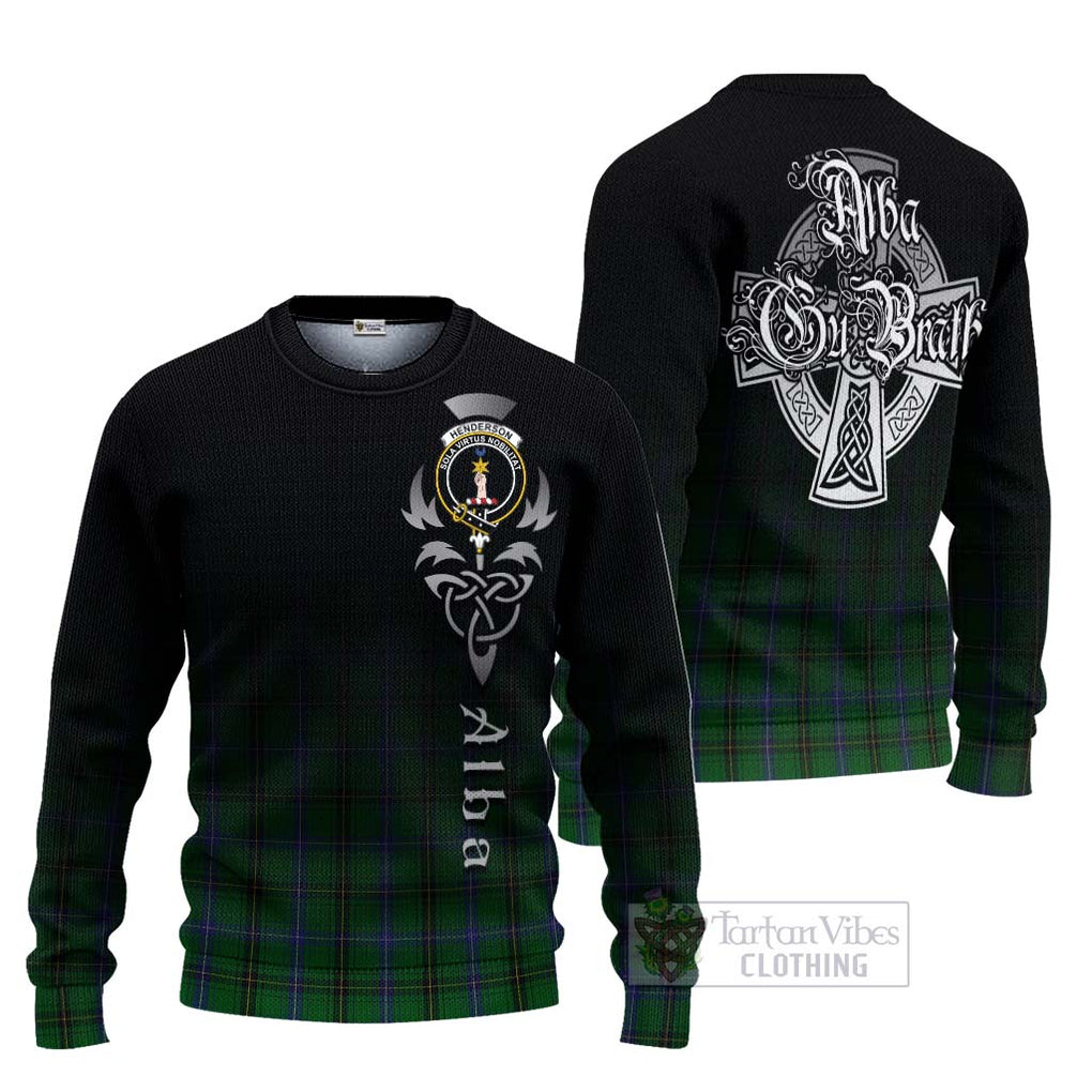 Tartan Vibes Clothing Henderson Tartan Knitted Sweater Featuring Alba Gu Brath Family Crest Celtic Inspired