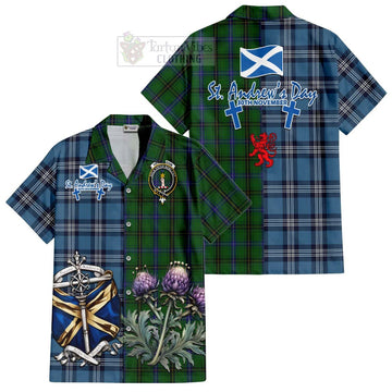 Henderson Tartan Short Sleeve Button Shirt Happy St. Andrew's Day Half Tartan Style