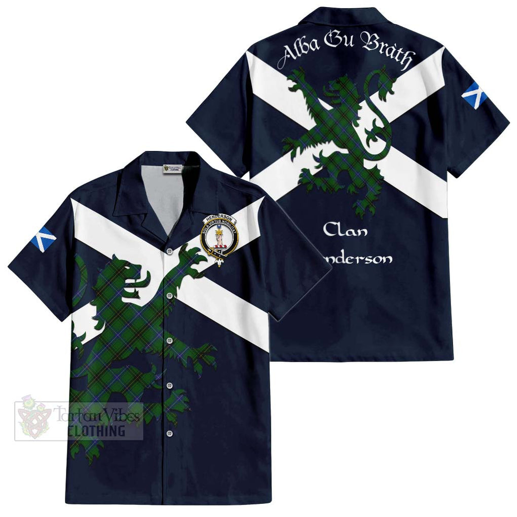 Tartan Vibes Clothing Henderson Tartan Lion Rampant Short Sleeve Button Shirt – Proudly Display Your Heritage with Alba Gu Brath and Clan Name